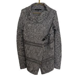 Barbara Bui Tweed Black White Sweater Jacket Zippers Buckles Wool Size Small